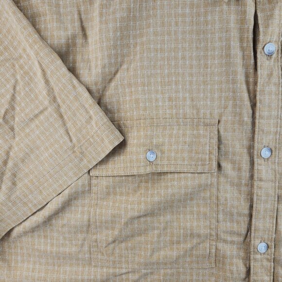 Prana Short Sleeve Gold Check Button Up Shirt Men Hiking 2XL Pockets Woven - Picture 5 of 16